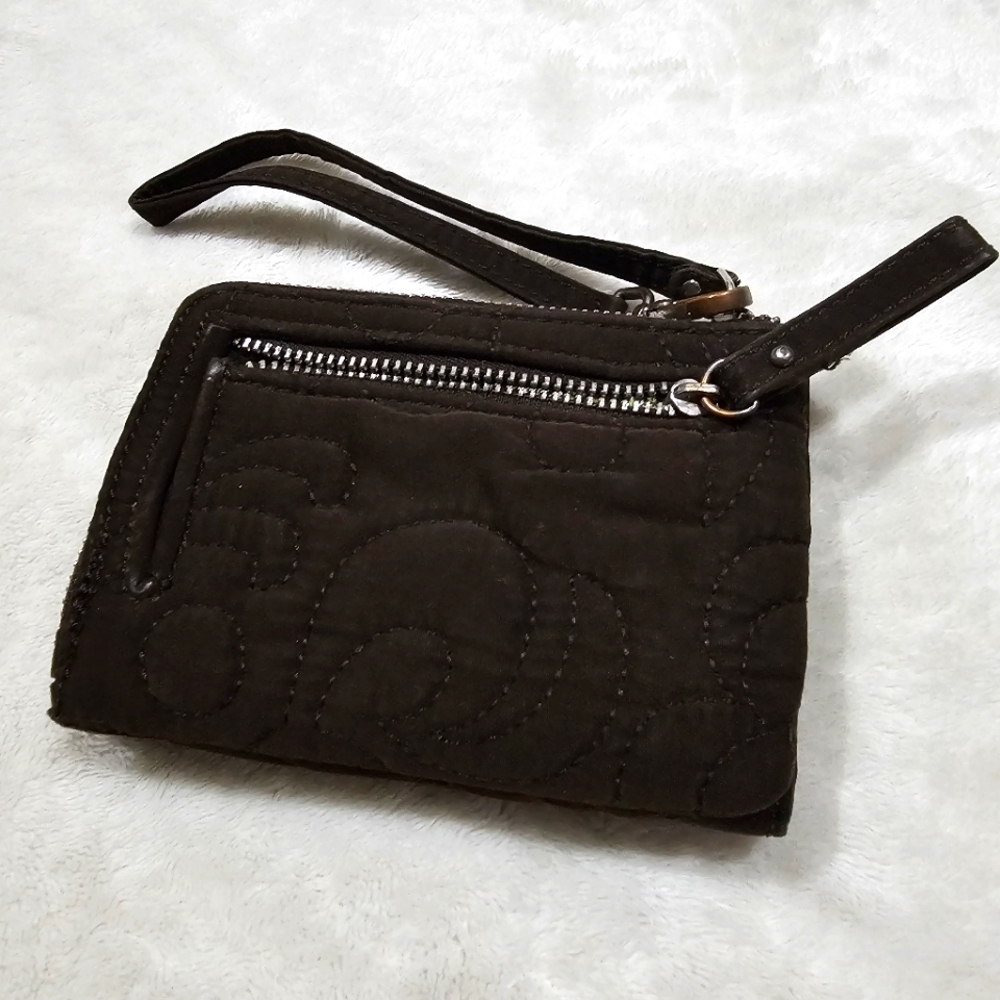 Vera Bradley ✦ Quilted Wristlet Wallet ✦ Brown Exterior Floral Interior Slim OS - Picture 3 of 12